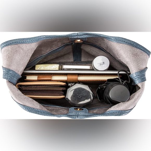 DENIM BLUE SUPER SOFT VEGAN LEATHER SHOULDER BAG AND COIN CLUTCH 2 PIECE SET - Picture 4 of 6